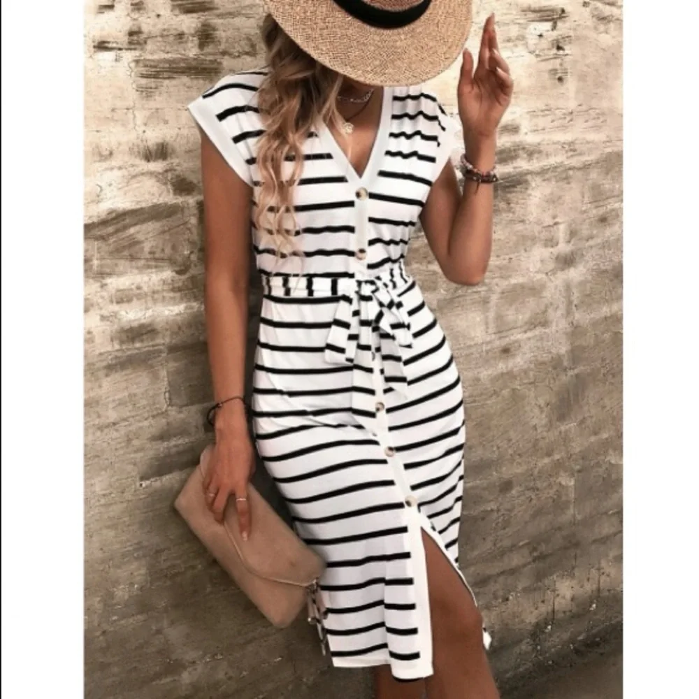 Striped dolman sleeve button through dress - Picture 1 of 7